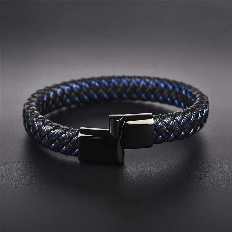 22Cm Punk Braided Leather Bracelet