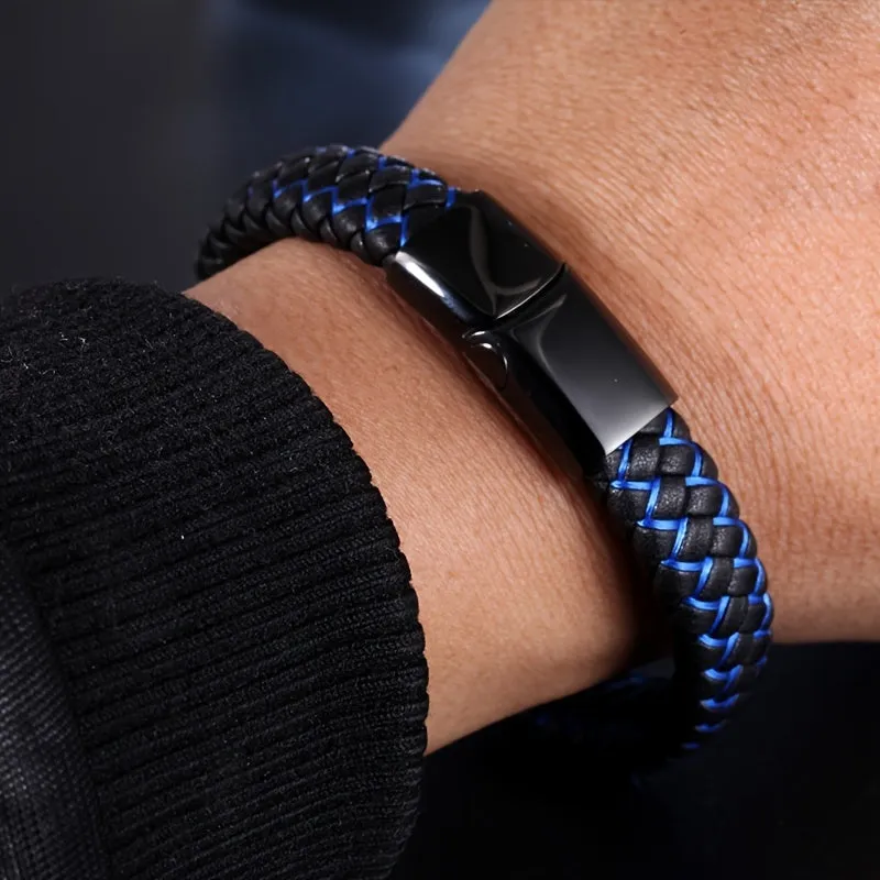 22Cm Punk Braided Leather Bracelet