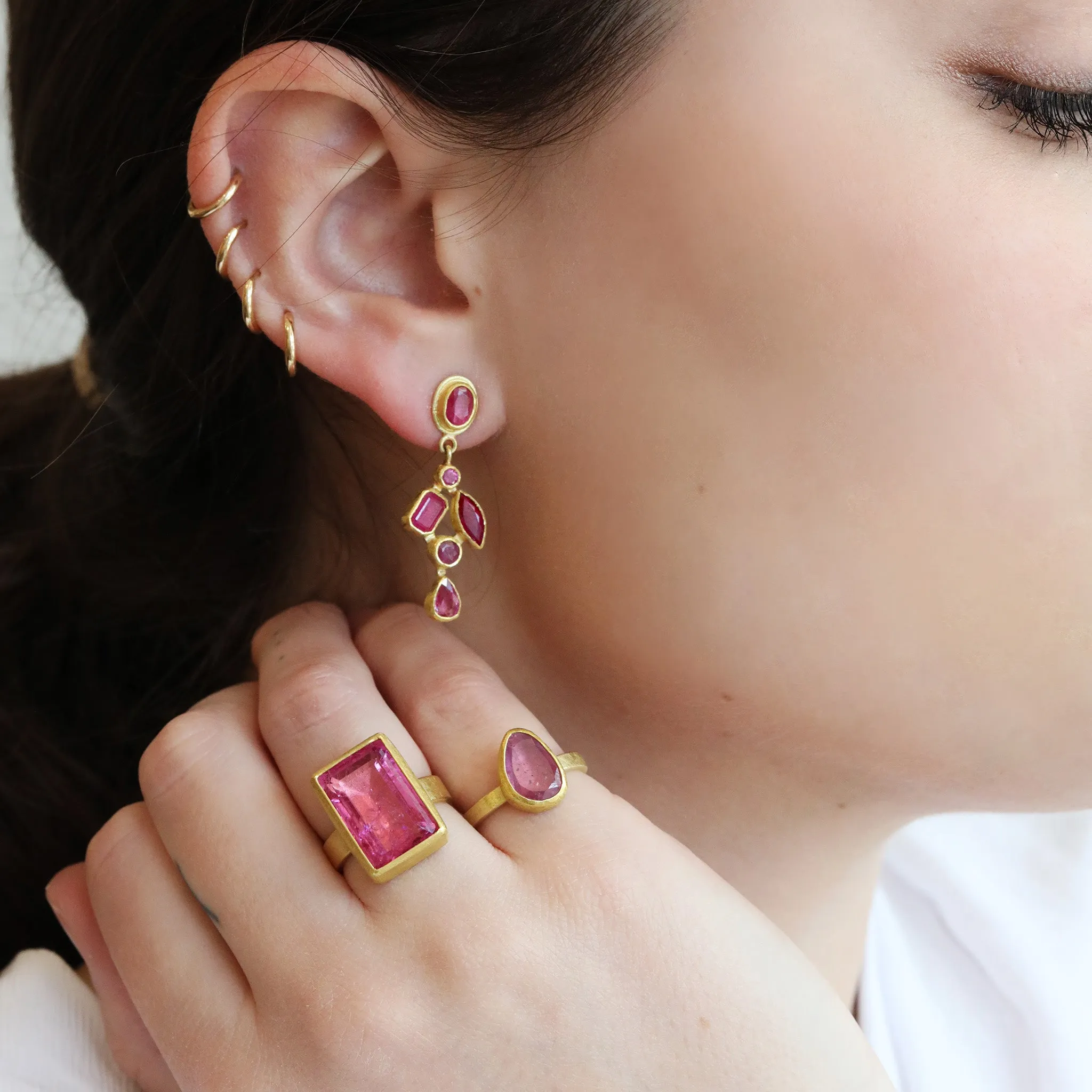 22K & 18K Gold Rectangular Pink Tourmaline Ring