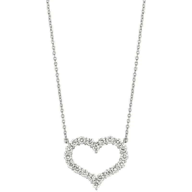 2.50 Carat Natural Diamond Heart Necklace 14K White Gold G SI 18'' chain