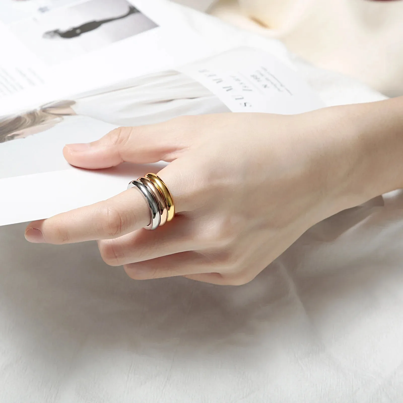 3 Pieces/Set Ring Rose Gold/Silver Color Titanium Steel Round Rings For Women Wedding Jewelry Anniversary Simple Ring Set
