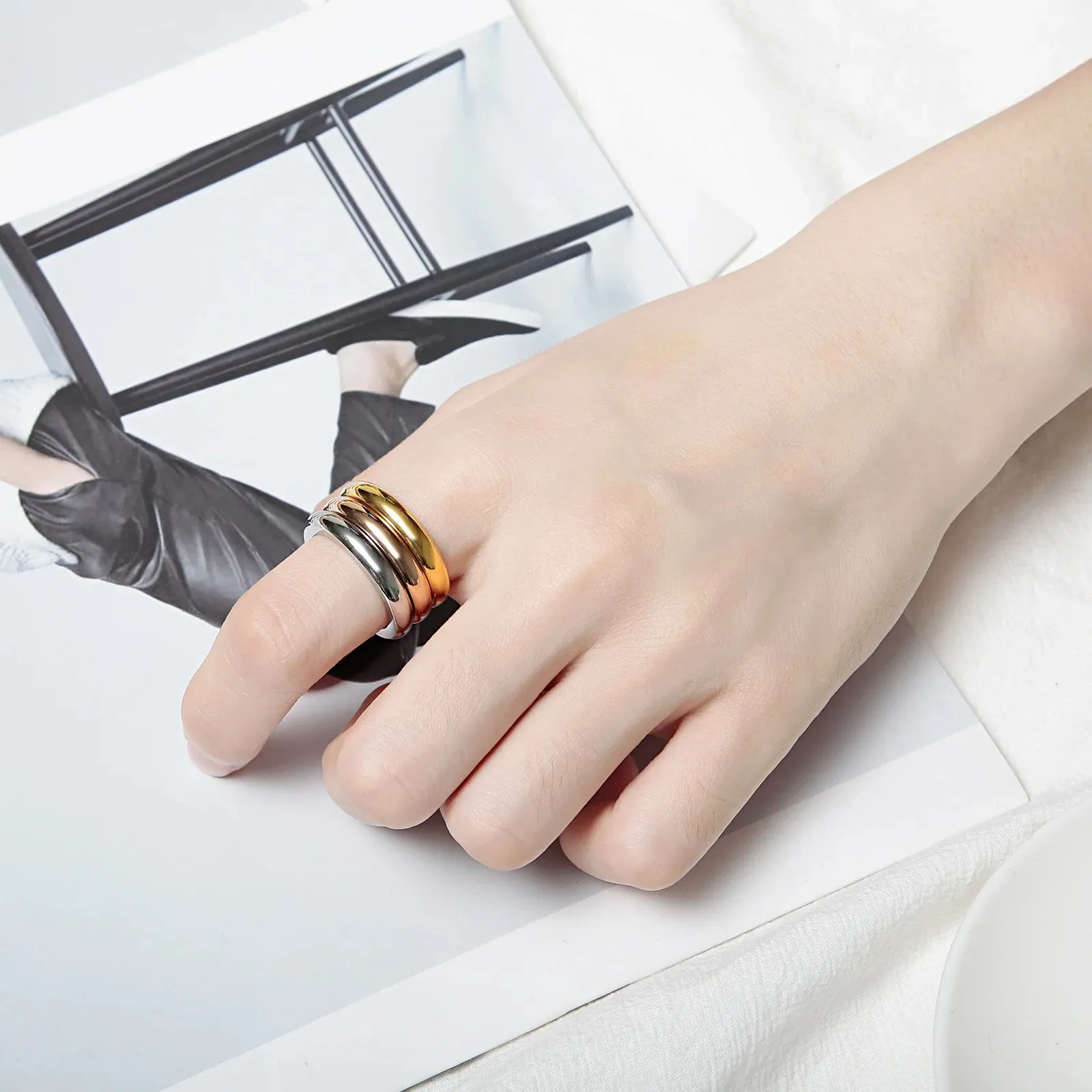 3 Pieces/Set Ring Rose Gold/Silver Color Titanium Steel Round Rings For Women Wedding Jewelry Anniversary Simple Ring Set
