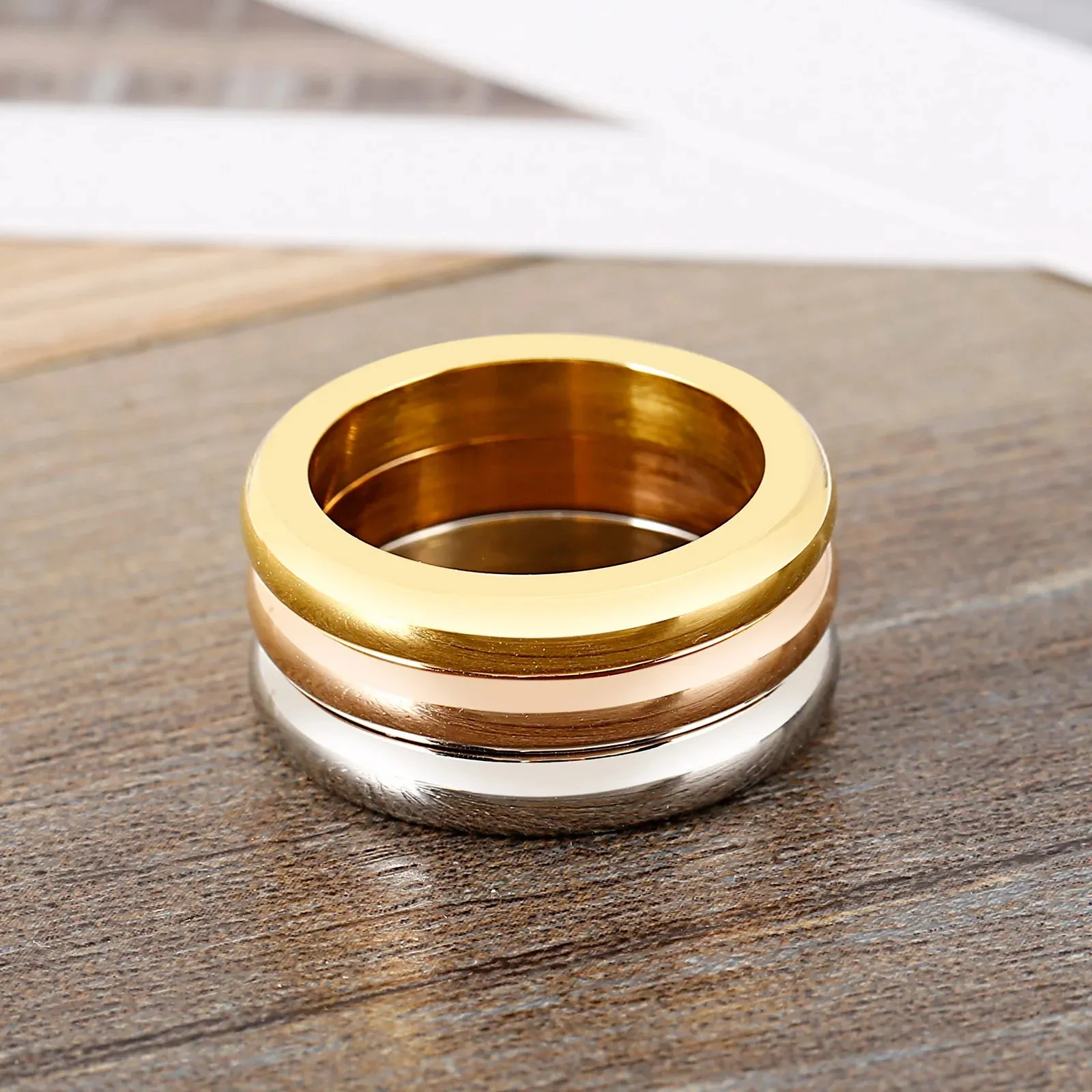 3 Pieces/Set Ring Rose Gold/Silver Color Titanium Steel Round Rings For Women Wedding Jewelry Anniversary Simple Ring Set