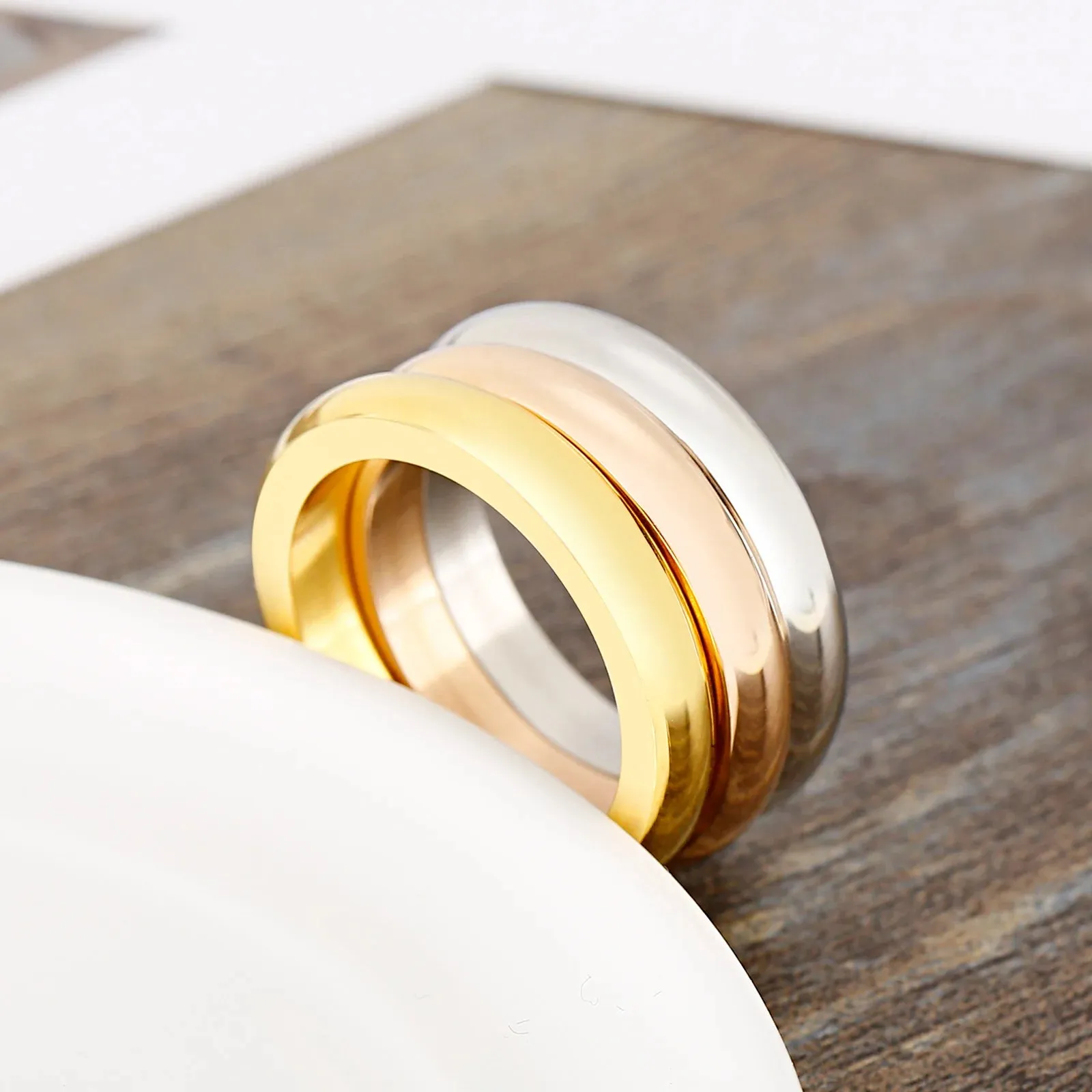 3 Pieces/Set Ring Rose Gold/Silver Color Titanium Steel Round Rings For Women Wedding Jewelry Anniversary Simple Ring Set