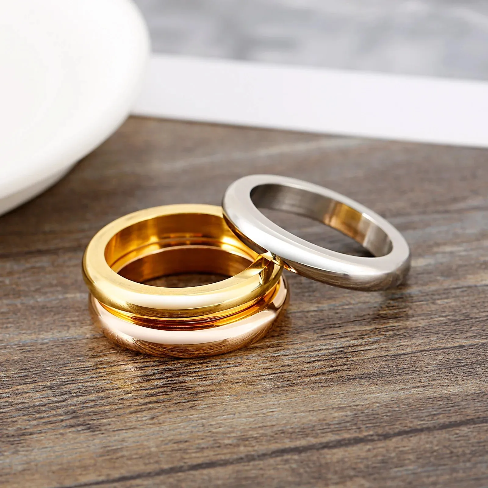 3 Pieces/Set Ring Rose Gold/Silver Color Titanium Steel Round Rings For Women Wedding Jewelry Anniversary Simple Ring Set