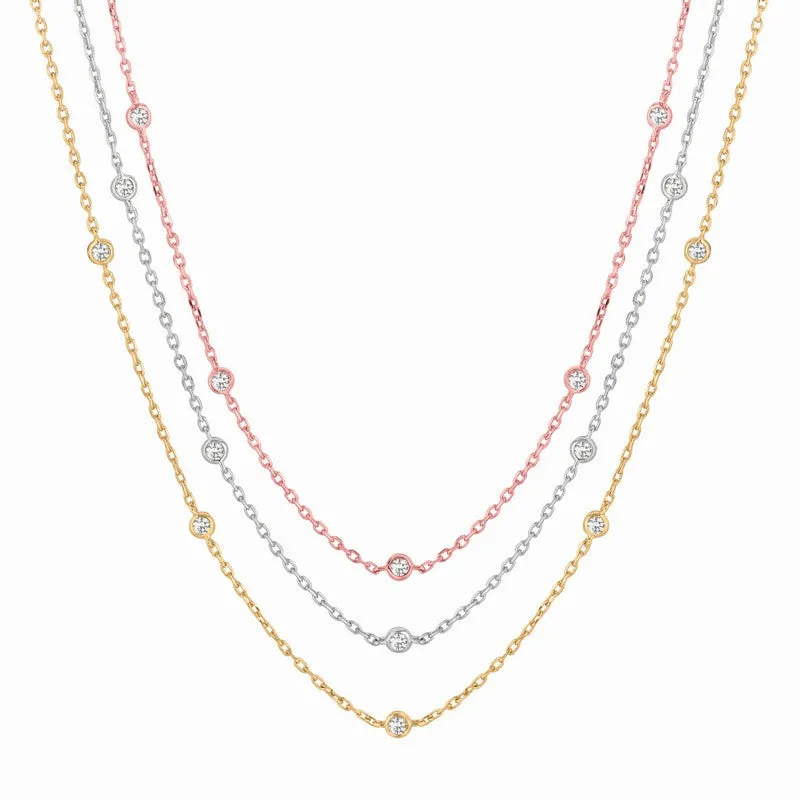 3 STRAND DIAMOND NECKLACE 14K ROSE/ WHITE/ YELLOW GOLD (1.55 CTW)