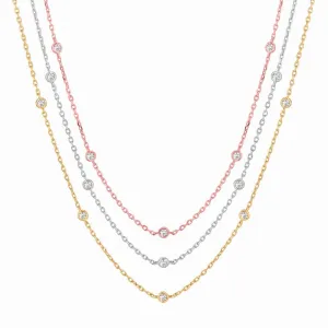 3 STRAND DIAMOND NECKLACE 14K ROSE/ WHITE/ YELLOW GOLD (1.55 CTW)