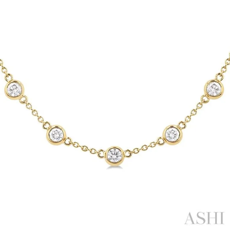 3.00 ctw Bezel Set Round Cut Diamond Station Necklace in 14K Yellow Gold