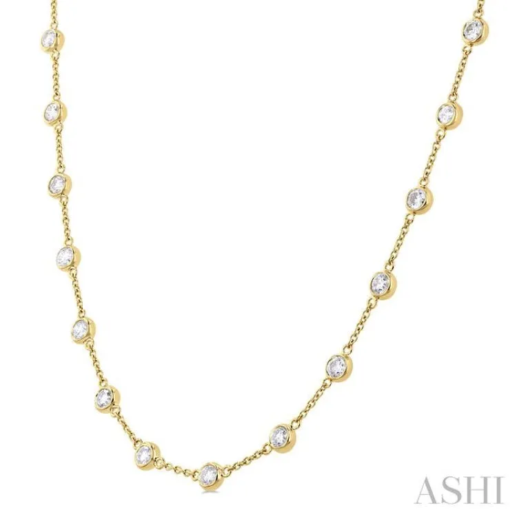3.00 ctw Bezel Set Round Cut Diamond Station Necklace in 14K Yellow Gold
