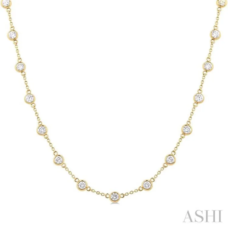 3.00 ctw Bezel Set Round Cut Diamond Station Necklace in 14K Yellow Gold