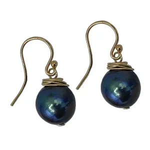 324-10-G | WIRE WRAPPED PEARL DROP (BLACK ON GOLD)