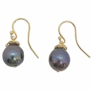 324-10-G | WIRE WRAPPED PEARL DROP (BLACK ON GOLD)