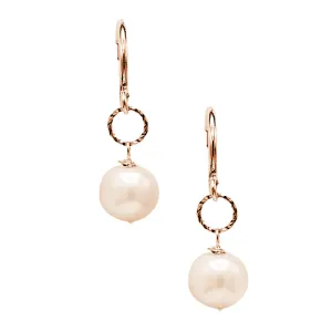 341-01-AG | POST HOOP EARRINGS w/ EDISON DROP (WHITE/ANTIQUE GOLD)