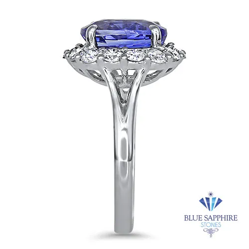 4.45ct. Oval Blue Sapphire GIA Certified Ring with Diamond Halo in 18K White Gold