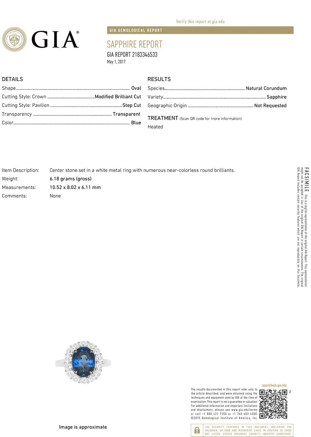 4.45ct. Oval Blue Sapphire GIA Certified Ring with Diamond Halo in 18K White Gold