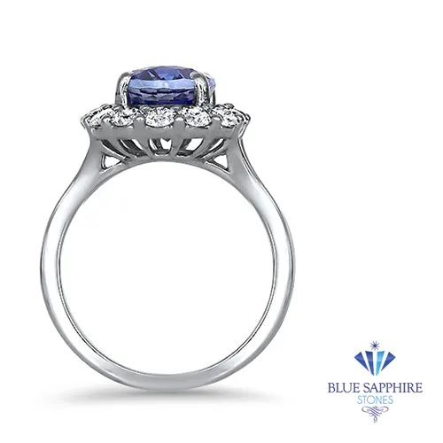 4.45ct. Oval Blue Sapphire GIA Certified Ring with Diamond Halo in 18K White Gold