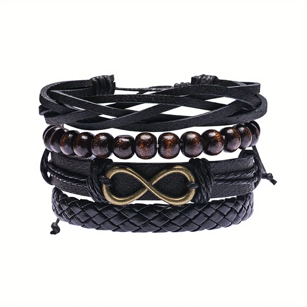 4pcs Braided Bracelet Set Men's Vintage Jewelry