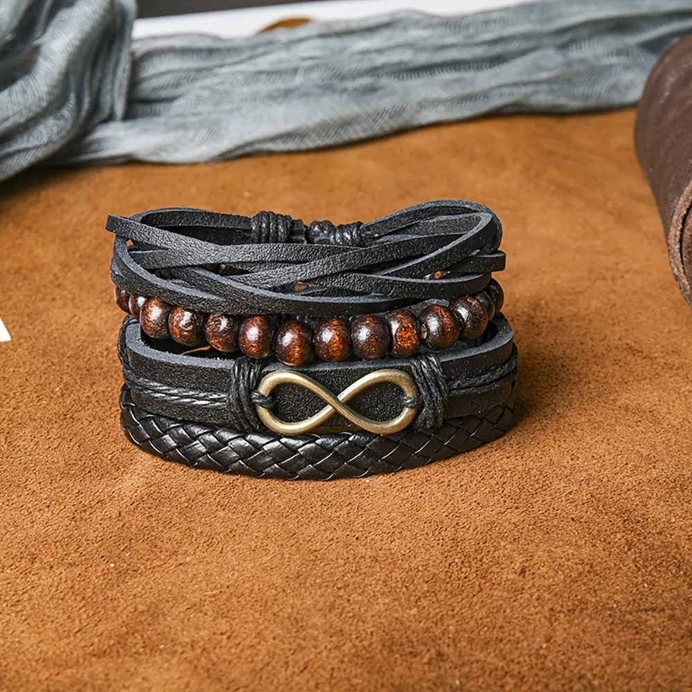 4pcs Braided Bracelet Set Men's Vintage Jewelry