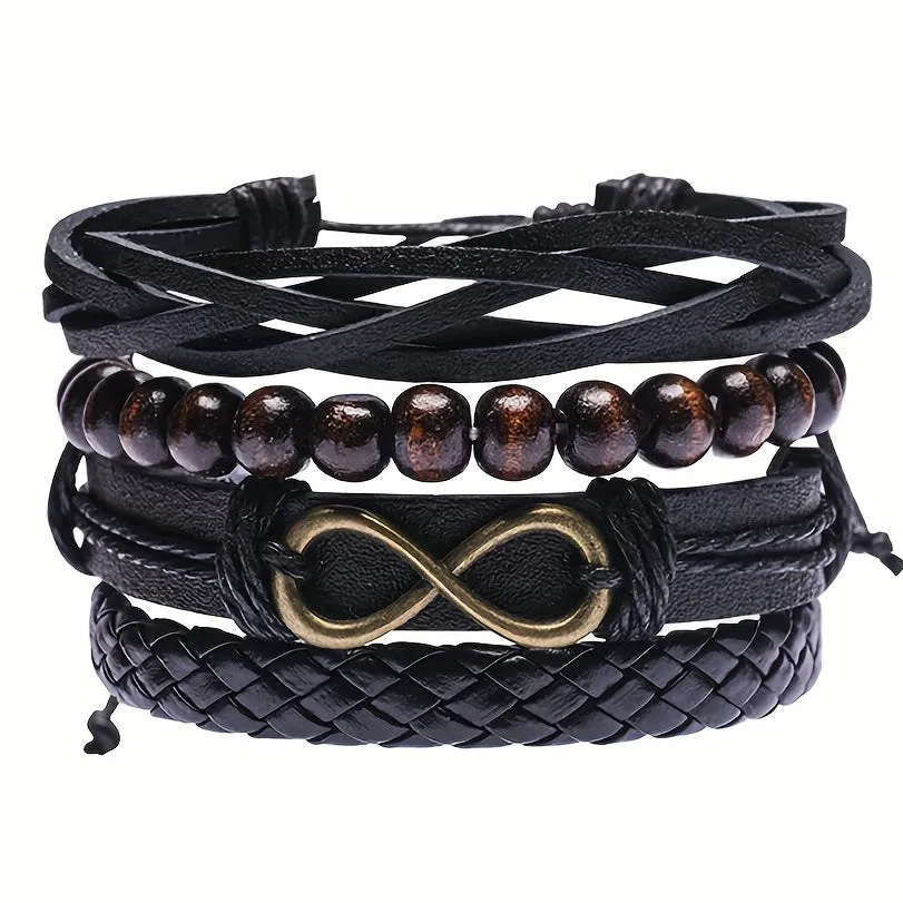 4pcs Braided Bracelet Set Men's Vintage Jewelry