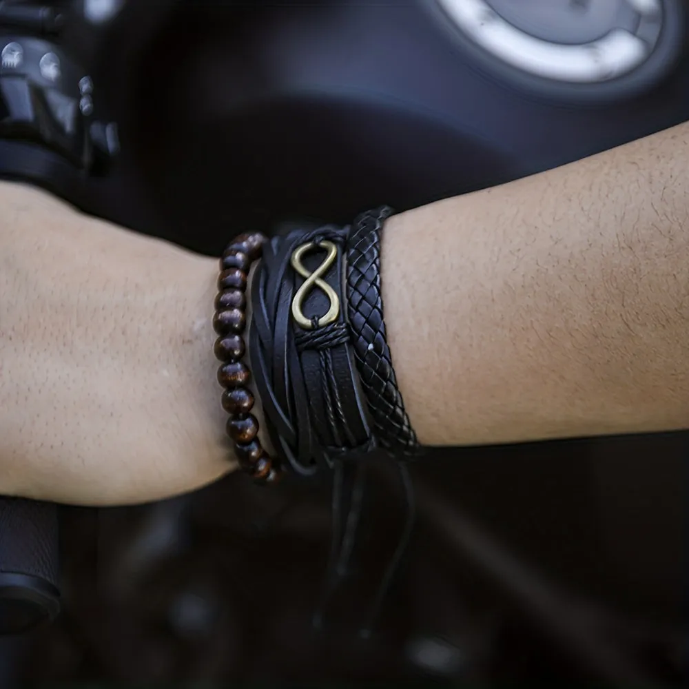 4pcs Braided Bracelet Set Men's Vintage Jewelry