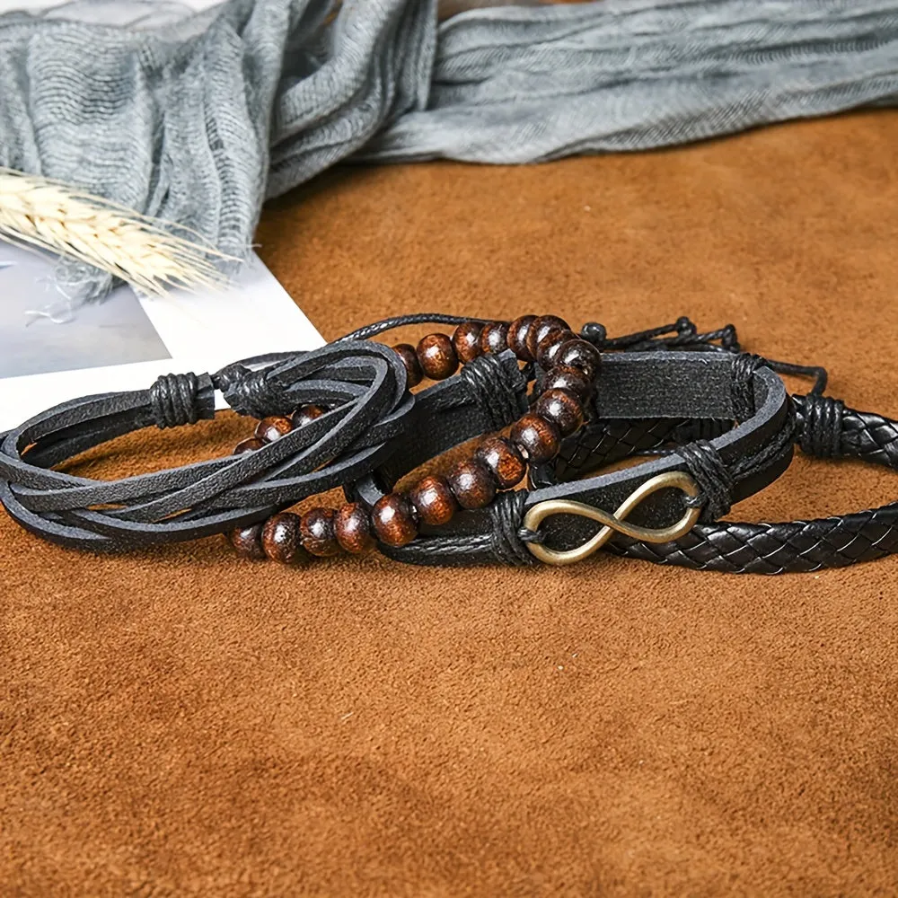 4pcs Braided Bracelet Set Men's Vintage Jewelry