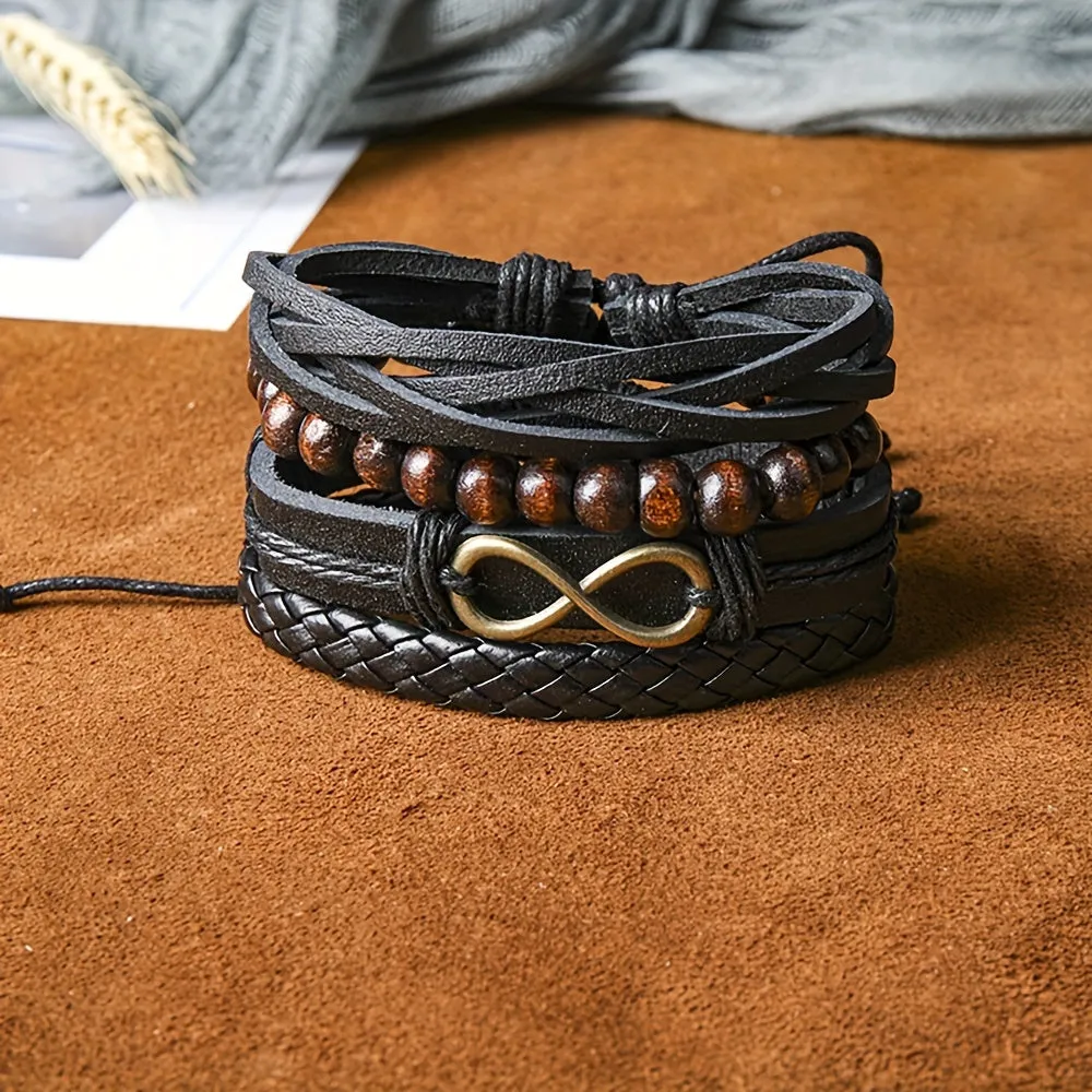 4pcs Braided Bracelet Set Men's Vintage Jewelry