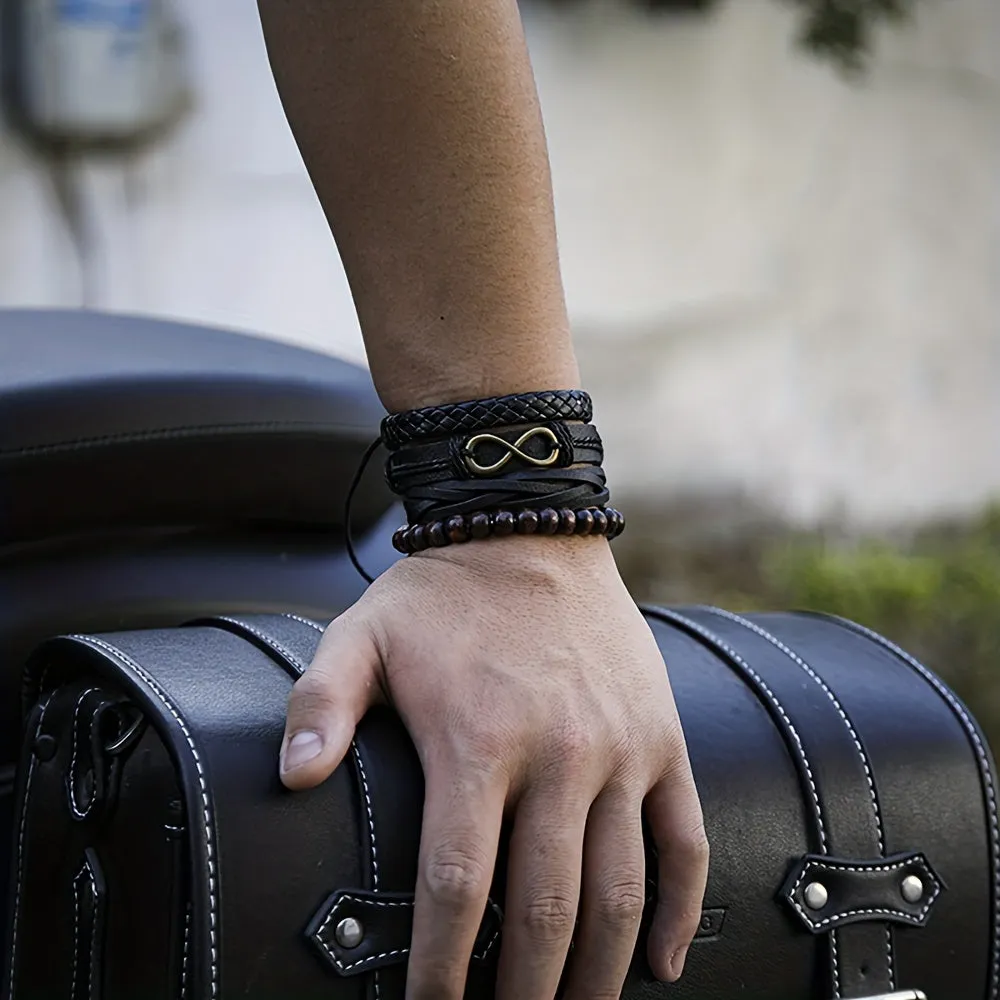 4pcs Braided Bracelet Set Men's Vintage Jewelry