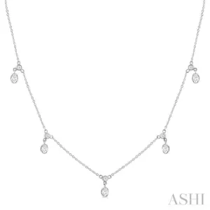 5/8 ctw Dangle Oval and Round Cut Diamond Station Necklace in 14K White Gold