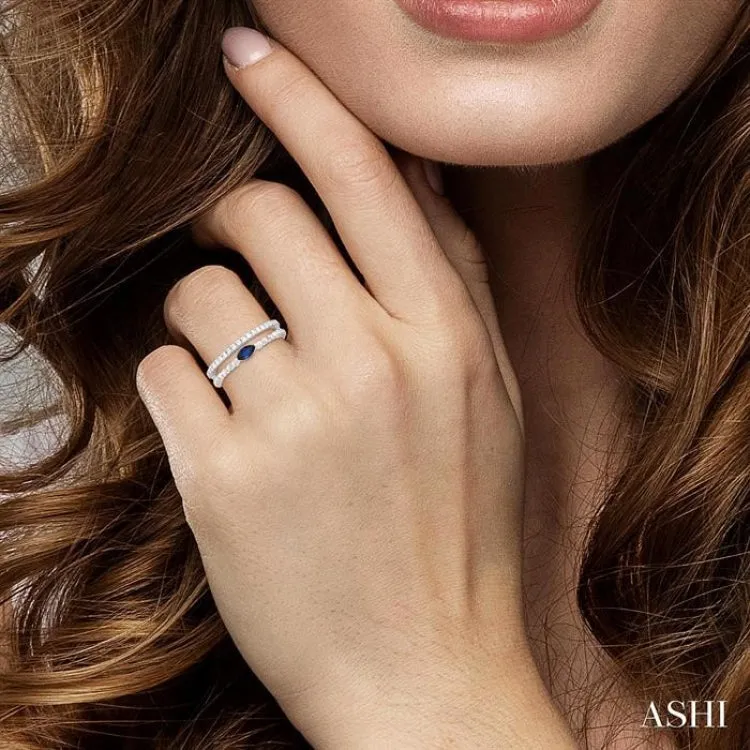 5x2.5 MM Marquise Shape Sapphire and 1/5 ctw Single Cut Diamond Precious Split Twin Ring in 10K White Gold