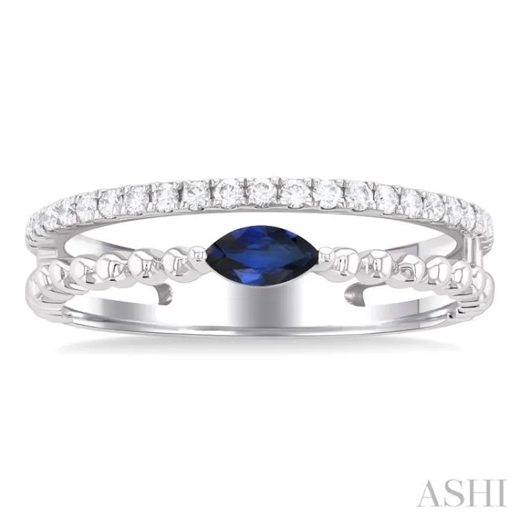 5x2.5 MM Marquise Shape Sapphire and 1/5 ctw Single Cut Diamond Precious Split Twin Ring in 10K White Gold