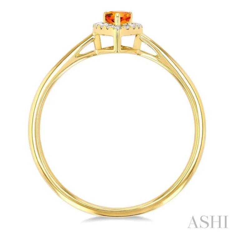 5x3 MM Pear Shape Citrine and 1/20 ctw Single Cut Diamond Halo Semi Precious Ring in 14K Yellow Gold