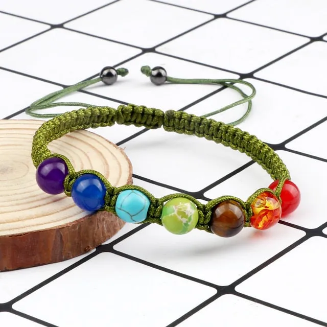 7 Chakra Healing Beaded Bracelet Reiki Prayer Balance Beads Bracelet Handmade Braided Bangles For Women Men Adjustable Jewelry