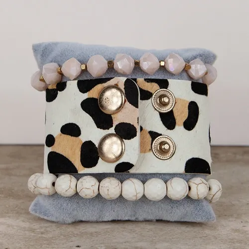 74702 - Stacked Bracelets - Ivory Leopard
