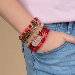 74726 - Crystal Beaded Stacked Bracelets - Red