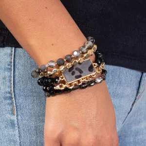74741 - Animal Print and Crystal Stacked Bracelets - Black