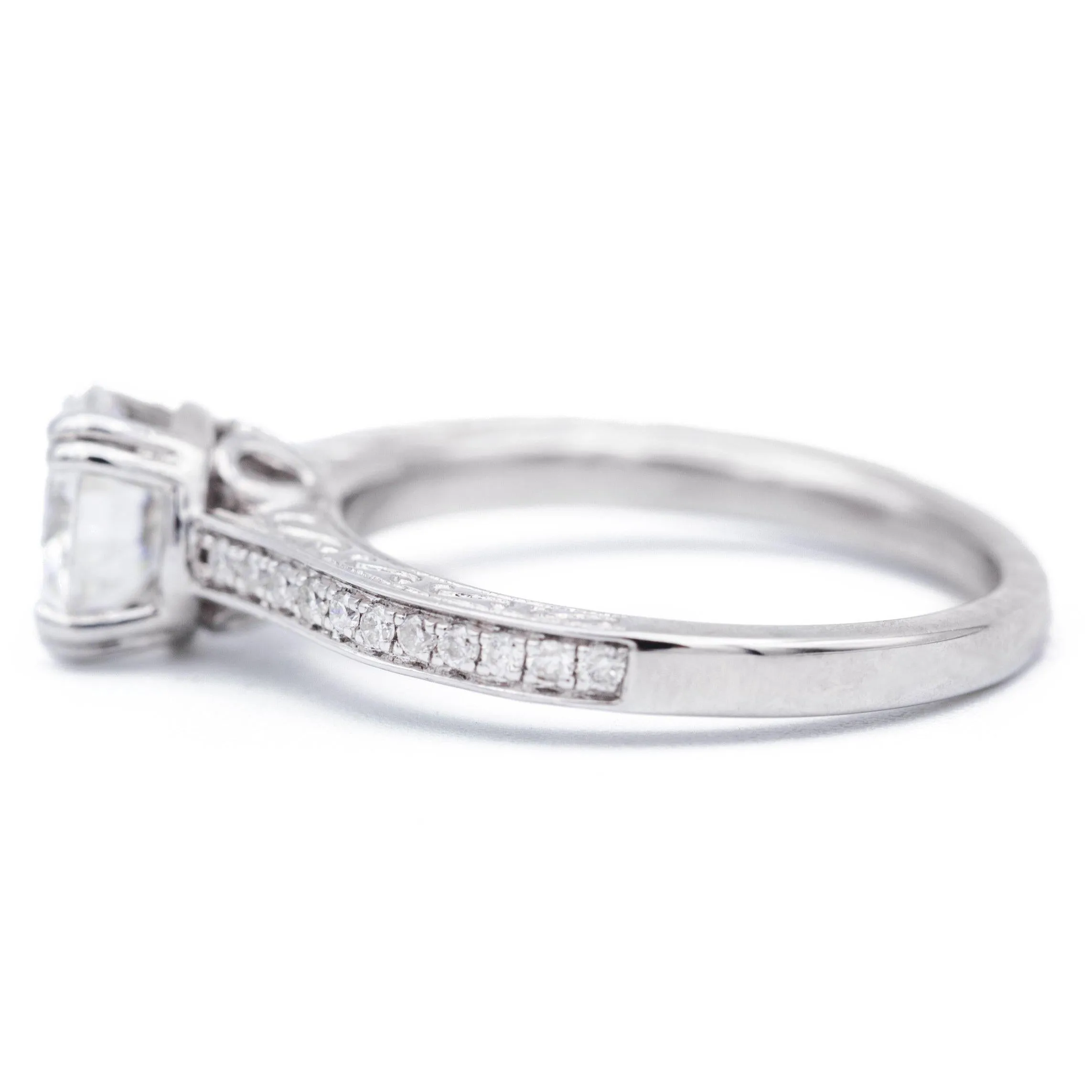 7.5mm Round Center & Diamond 14KW Simple Channel Set Ring