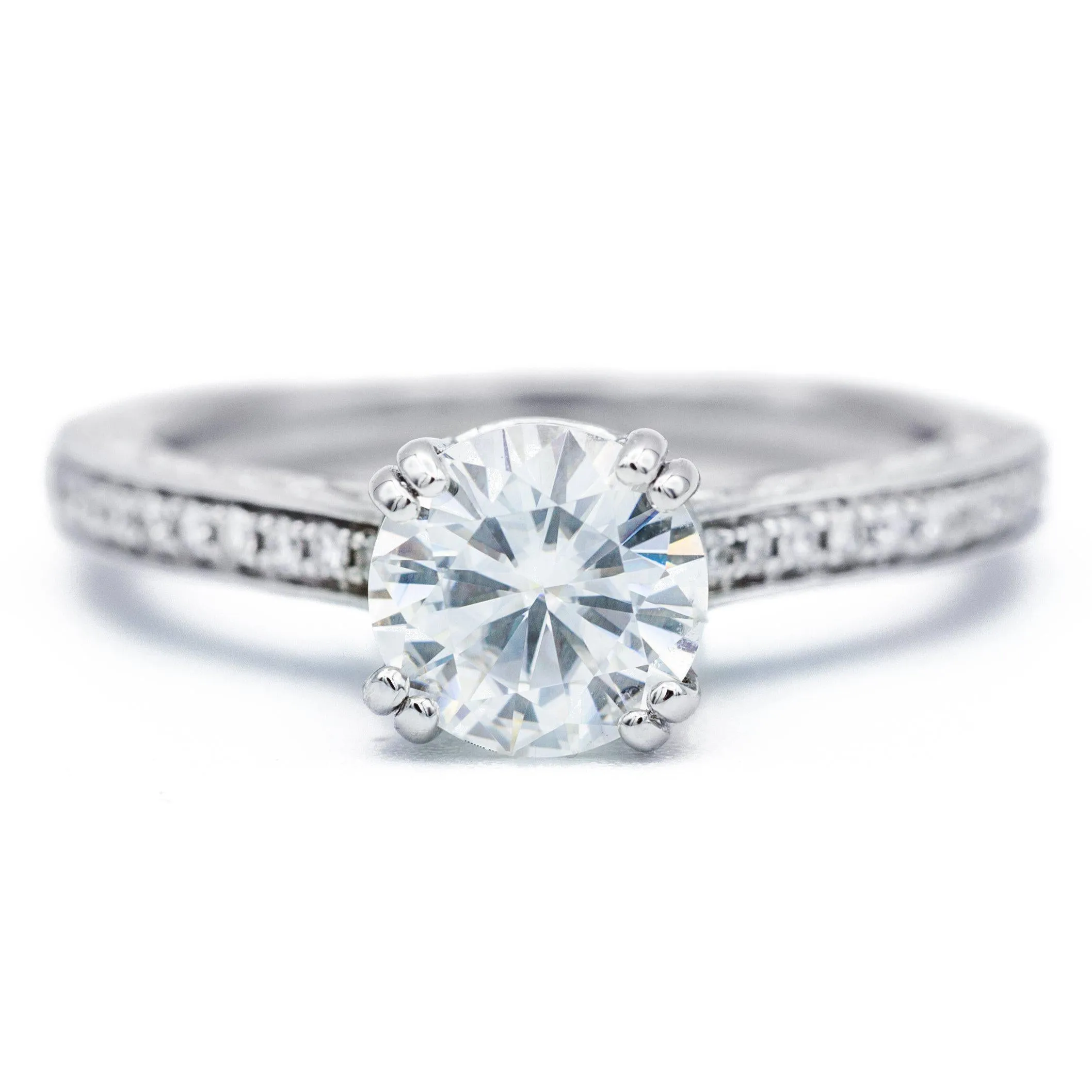 7.5mm Round Center & Diamond 14KW Simple Channel Set Ring