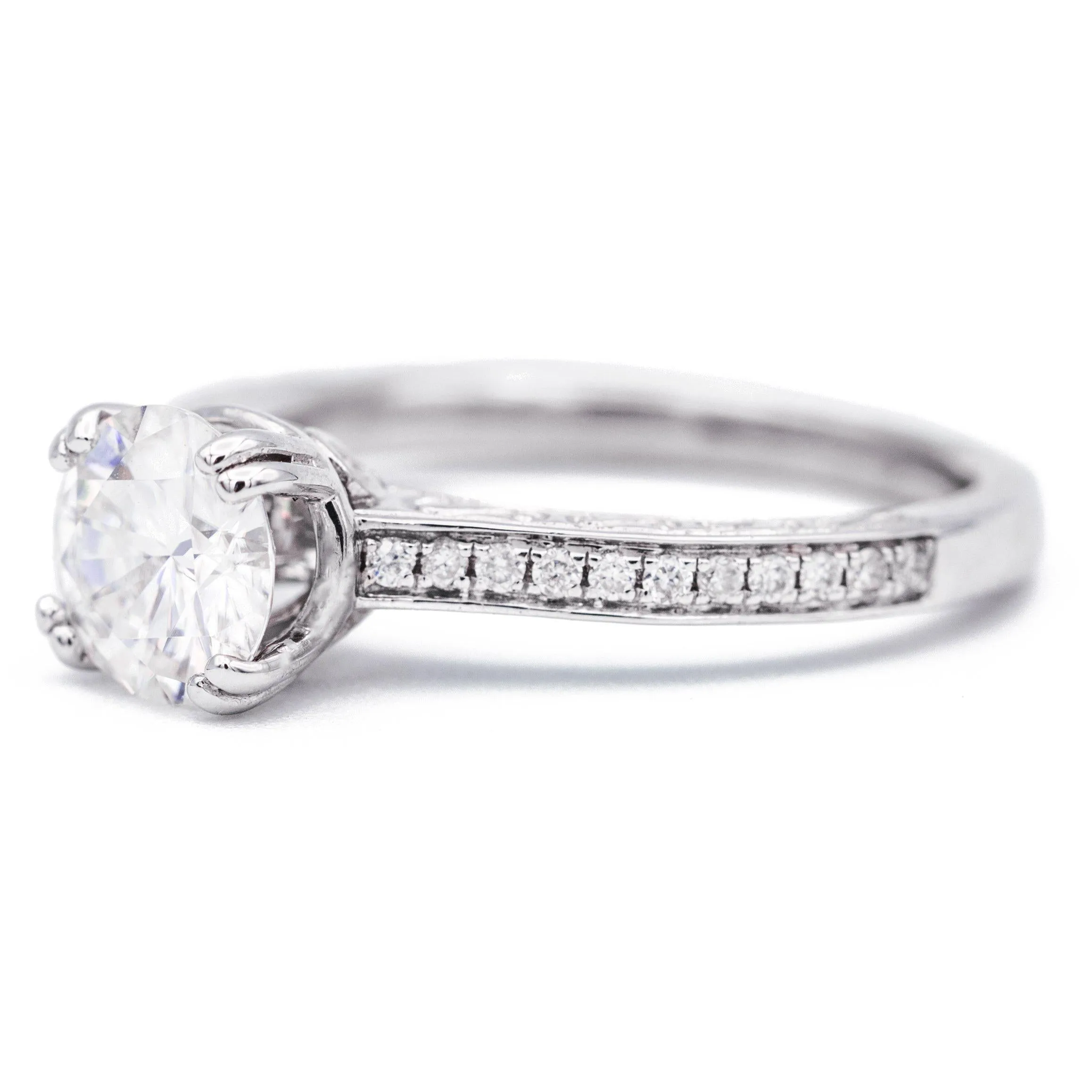 7.5mm Round Center & Diamond 14KW Simple Channel Set Ring