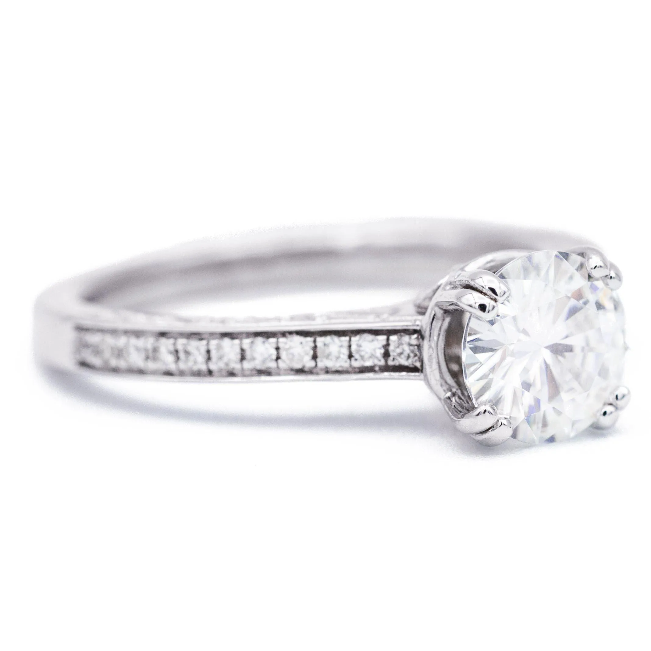 7.5mm Round Center & Diamond 14KW Simple Channel Set Ring