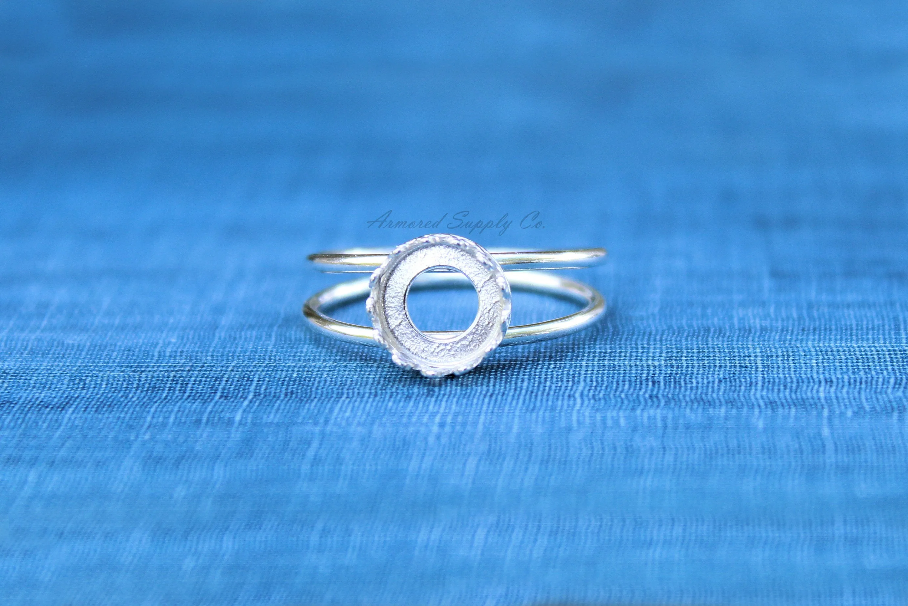 8mm Crown Bezel Sterling Silver Double Band Ring blank