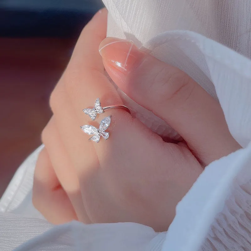 925 Silver Butterfly Toi et Moi Ring