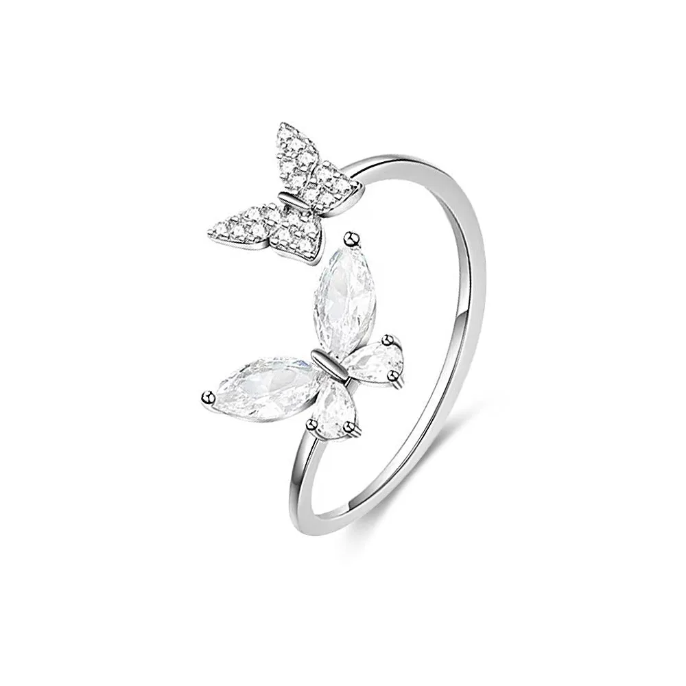 925 Silver Butterfly Toi et Moi Ring