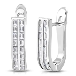 925 Sterling Silver Baguette CZ Hoop Huggie Earrings
