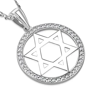 925 Sterling Silver CZ Jewish Star of David Mens Boys Pendant Necklace
