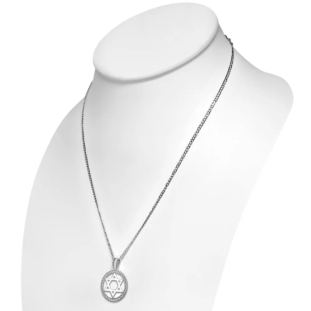 925 Sterling Silver CZ Jewish Star of David Mens Boys Pendant Necklace