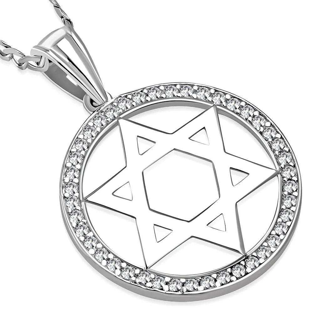 925 Sterling Silver CZ Jewish Star of David Mens Boys Pendant Necklace