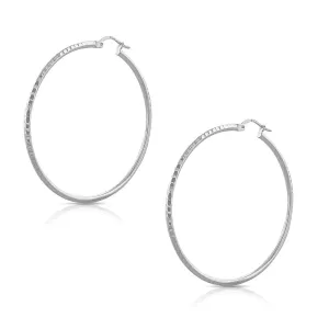 925 Sterling Silver Faceted Round Hoop Earrings, 1.40"