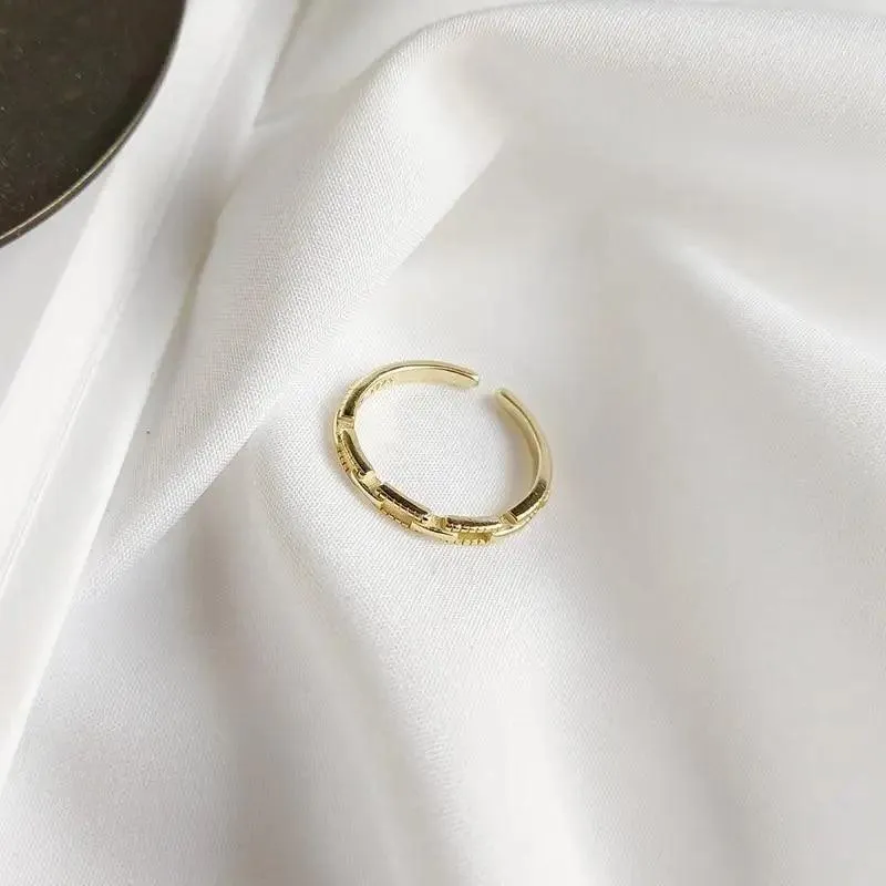 925 sterling silver rectangle buckle gold fashion open ring for women- creative square buckle slim rings