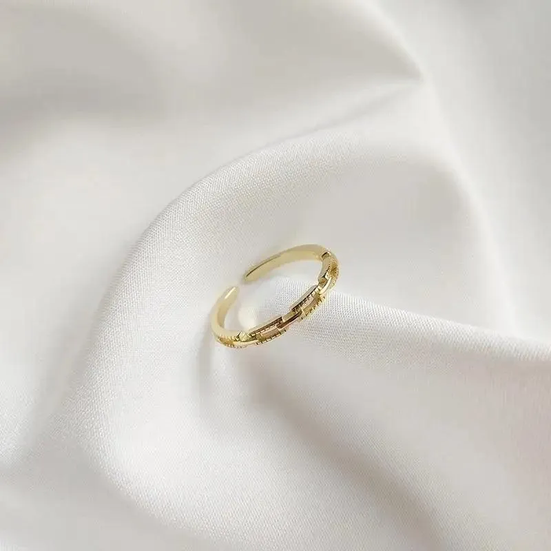 925 sterling silver rectangle buckle gold fashion open ring for women- creative square buckle slim rings