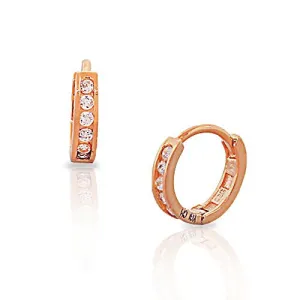 925 Sterling Silver Small Yellow Gold-Tone White CZ Womens Girls Hoop Huggie Earrings